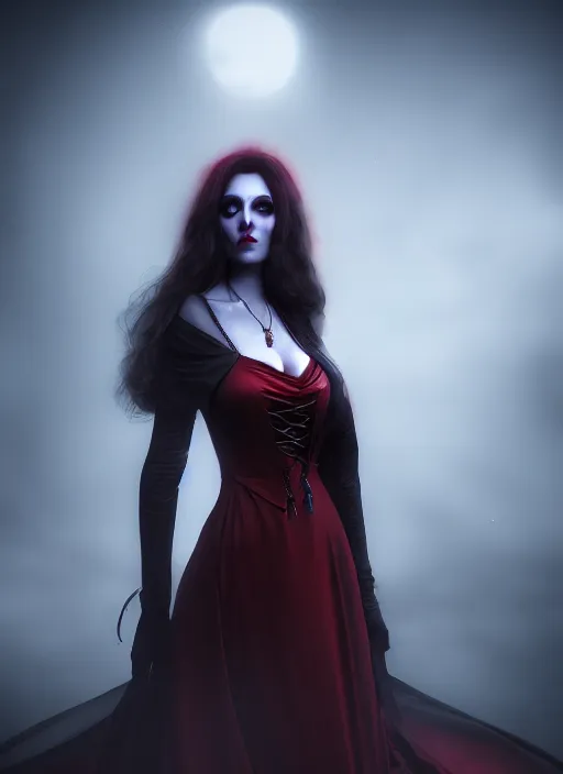 Image similar to realistic matte painting, full length portrait, the duchess of blood owns the las vegas night, vampire, highly detailed, CGsociety, subtle, concept art, HDR, hyper realistic, volumetric lighting, subsurface scattering, unreal