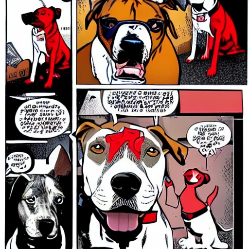 Image similar to a pitbull with a red sox at comic book version