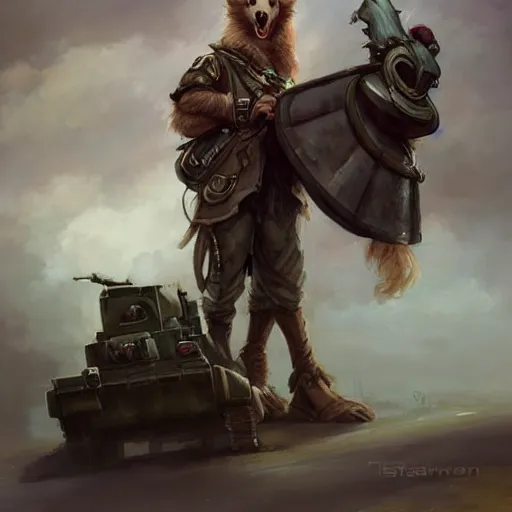 Image similar to anthropomorphic Borzoi wippet Tank Driver, Modern Tank driver outfit, cute and adorable, pretty, beautiful, DnD character art portrait, matte fantasy painting, DeviantArt Artstation, by Jason Felix by Steve Argyle by Tyler Jacobson by Peter Mohrbacher, cinema