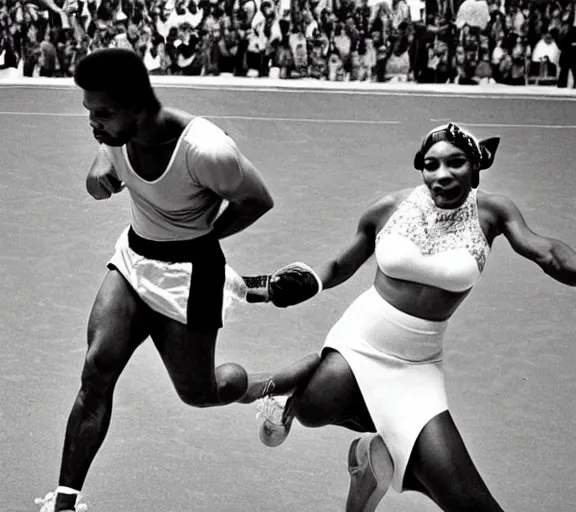 Prompt: muhammed ali and Serena Williams tripping on Peyote photograph by Dorothy Lange