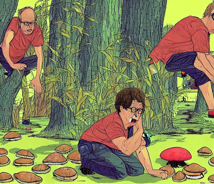 Prompt: character study of todd solondz tripping on mushrooms | vivid colors : storyboard, concept design, realistic. by gabriel hardman, joe alves, j. todd anderson, chris bonura. cinematic atmosphere, detailed and intricate, perfect anatomy