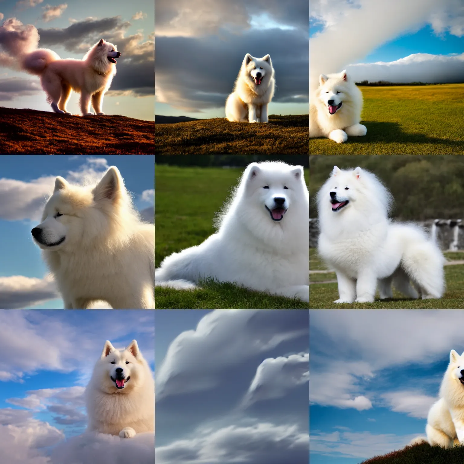 Prompt: A photo of a Samoyed dog formed from clouds on the sky, 4K