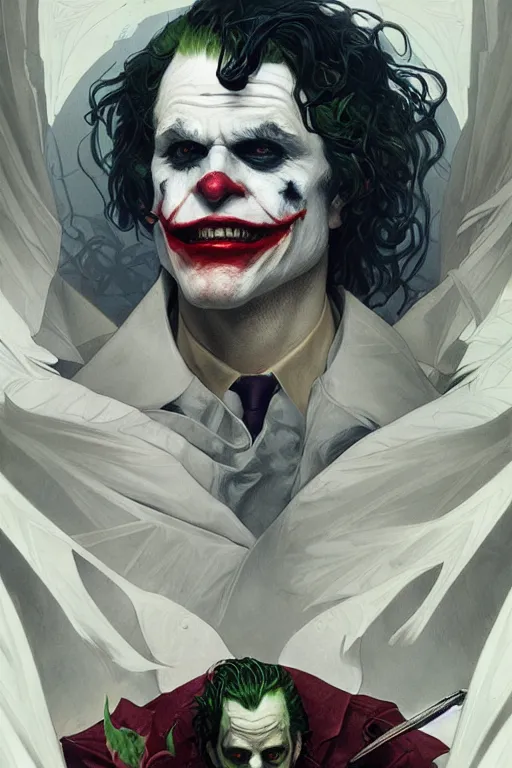 Prompt: portrait of the joker, forest, godlike, full body, fantasy, intricate, elegant, highly detailed, digital painting, artstation, concept art, sharp focus, illustration, art by artgerm and greg rutkowski and alphonse mucha