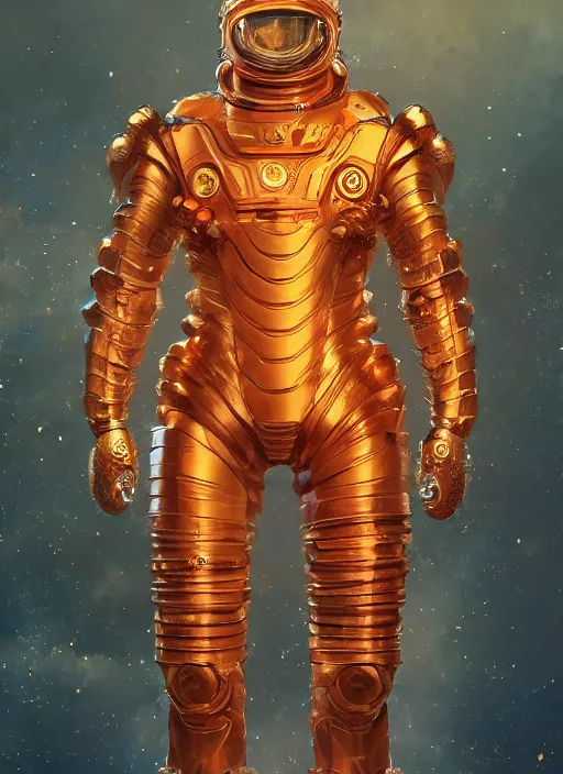 Image similar to a curly orange hair man wearing a cosmic armor on space, au naturel, hyper detailed, digital art, trending in artstation, cinematic lighting, studio quality, smooth render, unreal engine 5 rendered, octane rendered, art style by klimt and nixeu and ian sprigger and wlop and krenz cushart