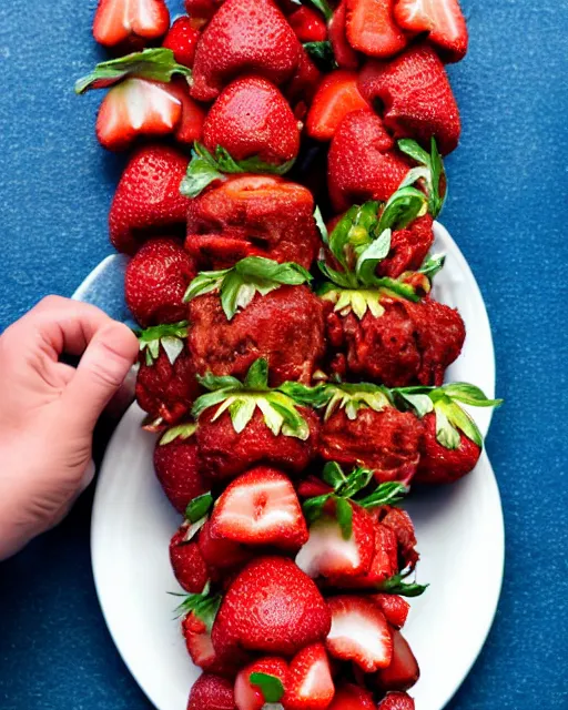 Image similar to a kebab made out of strawberries