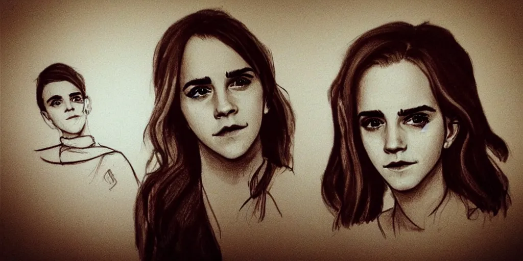 Image similar to “ poorly drawn portrait of emma watson by a tired irritated toddler, unreal engine, tending in artstation ”