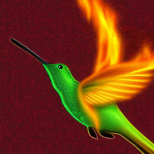 Prompt: a flaming fire hummingbird phoenix crying in the rain digital art cartoonish render raytracing