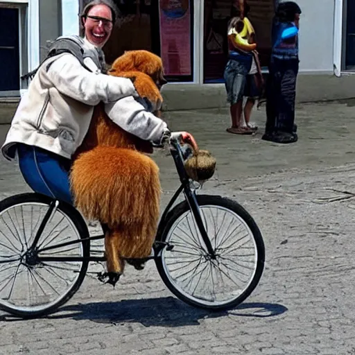 Image similar to a dog riding a bike