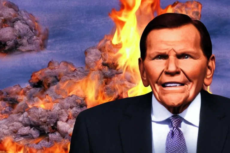 Prompt: kenneth copeland burning in hell