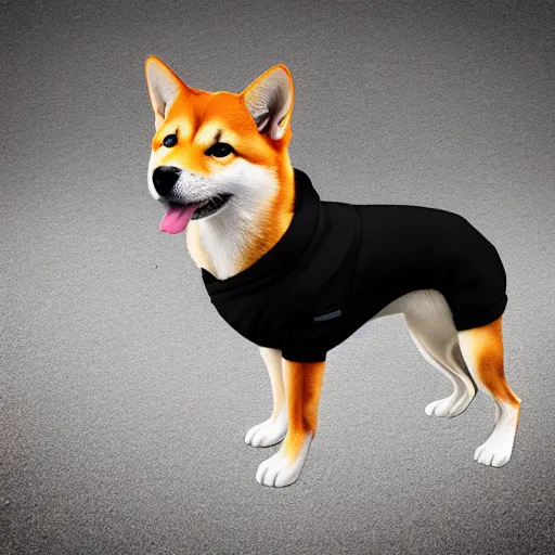 Prompt: ultra realistic Photogragraph from a Shib Inu wear a black hoodie
