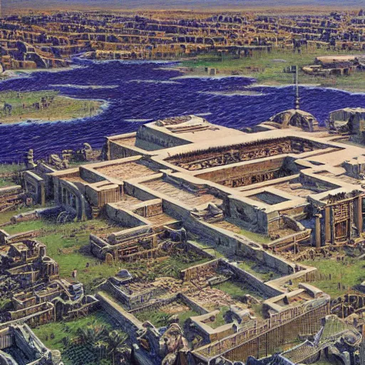 Prompt: An Ancient cybepunk sumerian city , artwork by James Gurney