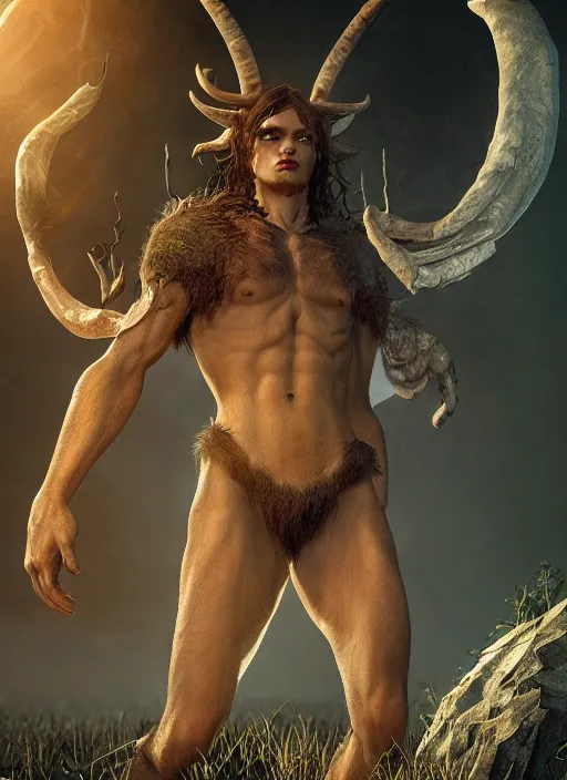 Image similar to satyr, ultra detailed fantasy, elden ring, realistic, dnd character portrait, full body, dnd, rpg, lotr game design fanart by concept art, behance hd, artstation, deviantart, global illumination radiating a glowing aura global illumination ray tracing hdr render in unreal engine 5