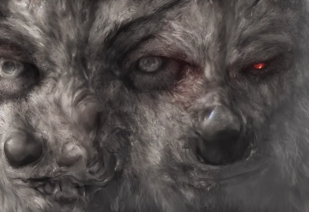 Image similar to portrait of a werewolf, 4 k, 8 k, octane render, creepy vibe, close up