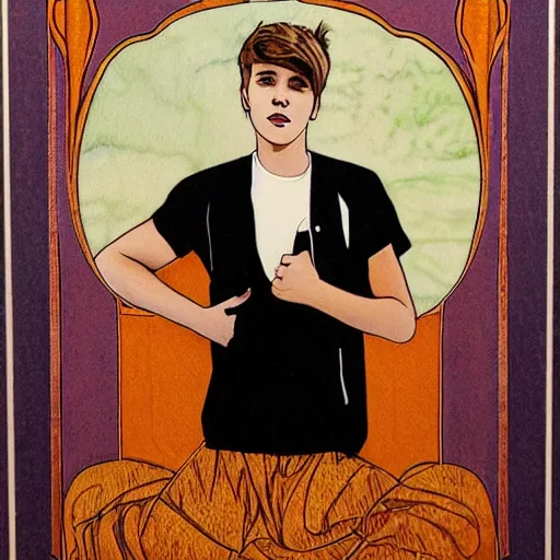 Image similar to art nouveau portrait of justin bieber