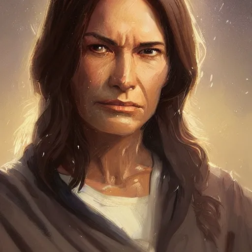 Image similar to portrait of a woman by greg rutkowski, old jedi master jaina solo, star wars expanded universe, she is about 6 0 years old, highly detailed portrait, digital painting, artstation, concept art, smooth, sharp foccus ilustration, artstation hq