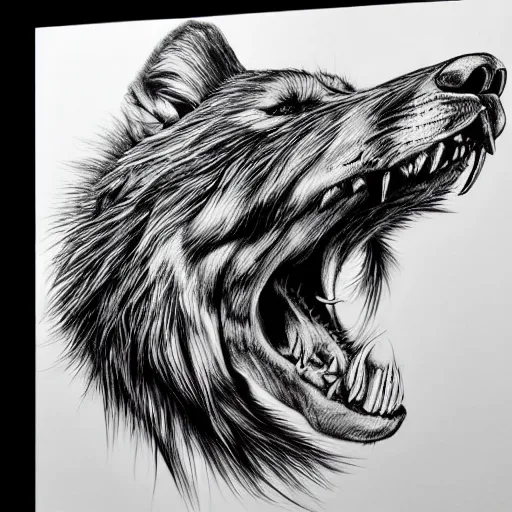 Image similar to black and white, bio mechanical, see through, 3 d, hyper realistic, detailed, hyper realism, skull of wolf