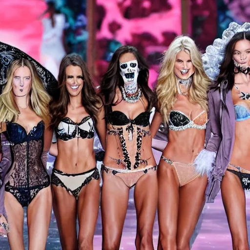 Image similar to victoria's secret runway show models are actual skeletons