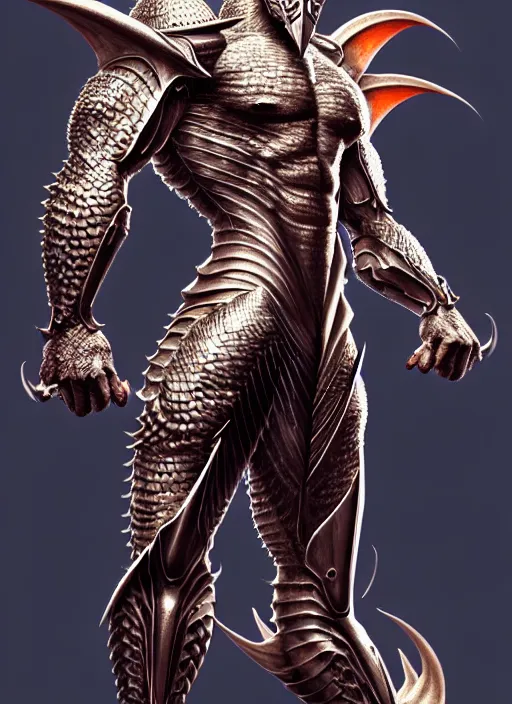 Prompt: muscular and tall humanoid dragon!!!! draconian!! intricate ornate heavy armor!! character concept art, sharp focus, octane render! unreal engine 5! highly rendered!! trending on artstation!! detailed linework!! illustration by artgerm, wlop, and chie yoshii