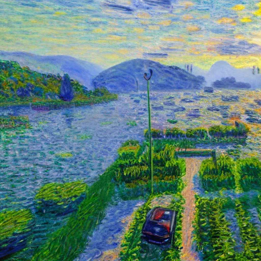 Prompt: grand theft auto ( gta ) landscape in the style of monet, trending on artstation