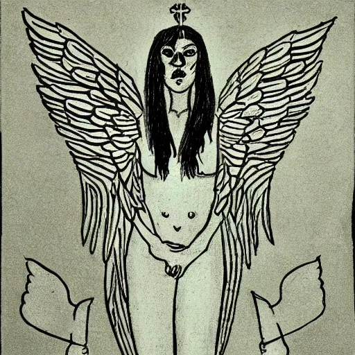 Image similar to a schizophrenic drawing depicting the guardian angel, artistic abstarct