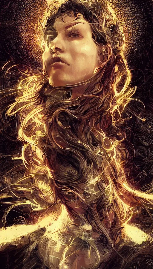 Image similar to furious gorgeous woman, lord of the rings, cyberpunk, neon, fibonacci, sweat drops, insane, intricate, highly detailed, digital painting, artstation, concept art, smooth, sharp focus, illustration, Unreal Engine 5, 8K, art by artgerm and greg rutkowski and alphonse mucha