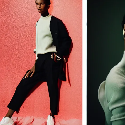 Image similar to realistic photoshoot for a new dior lookbook, color film photography, portrait of a beautiful model, in style of tyler mitchell, 35mm