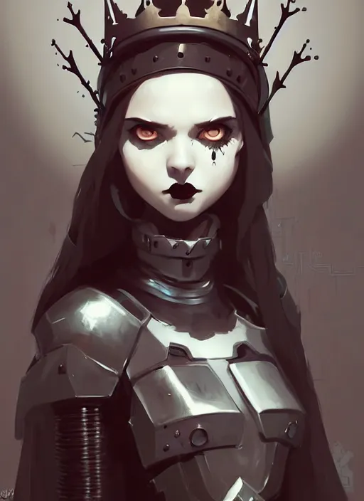 Prompt: portrait of cute goth maiden girl with crown of thorns in cyber armor, warhammer, cyberpunk, by atey ghailan, by greg rutkowski, by greg tocchini, by james gilleard, by joe fenton, by kaethe butcher, dynamic lighting, gradient light blue, brown, blonde cream and white color in scheme, grunge aesthetic