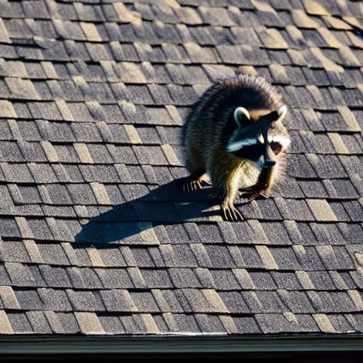 Prompt: raccoon on roof, backlit,