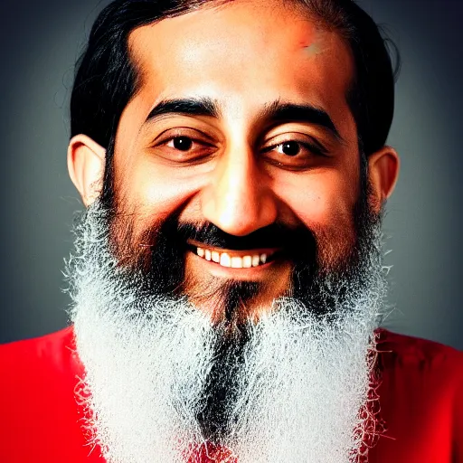 Image similar to profile picture photo of osama bin laden happily smiling, studio lighting, monochromatic background