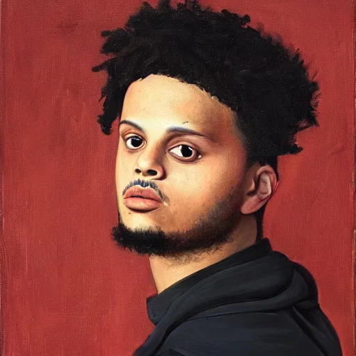 Image similar to a portrait painting of smokepurpp by giovanni bellini