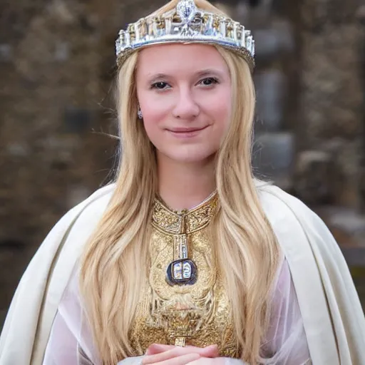 Image similar to young blonde girl coronated as roman empress