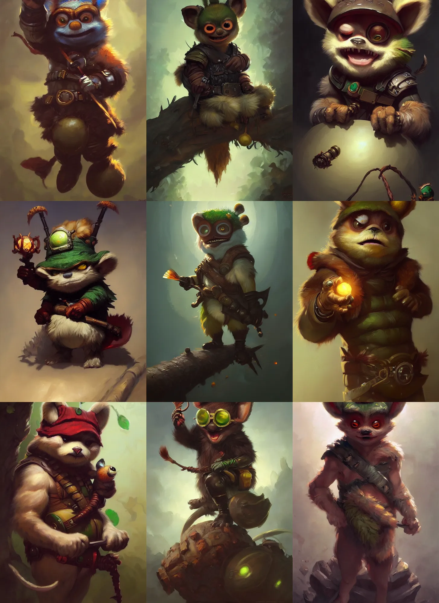 Prompt: a painting of teemo, a character oil on canvas portrait by gerald brom and greg rutkowski, masterpiece, fantasy art, artstation hq