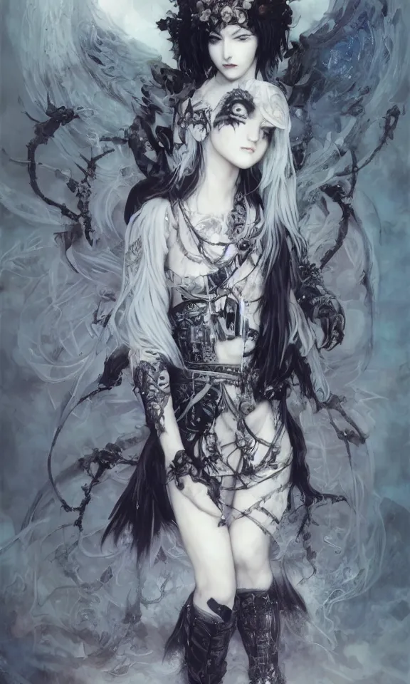 Image similar to !dream Full shot of a ghoulpunk high priestess, defined facial features, intricate, gothic punk, malice mizer, ai yazawa, symmetrical facial features. By Ruan Jia and Artgerm and Range Murata and WLOP and Ross Tran and William-Adolphe Bouguereau and Beeple. Key Art. Fantasy Illustration. award winning, Artstation, intricate details, realistic, Hyperdetailed, 8k resolution. Iridescent accents.