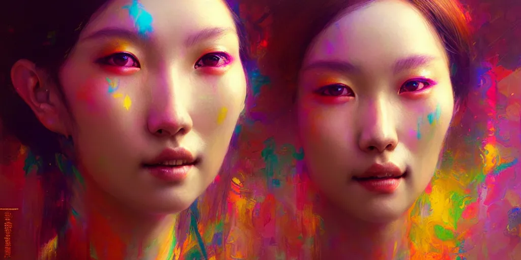 Image similar to Psychedelic portrait of a smiling Goddess by Stanley Artgerm Lau, Ruan Jia and Fenghua Zhong