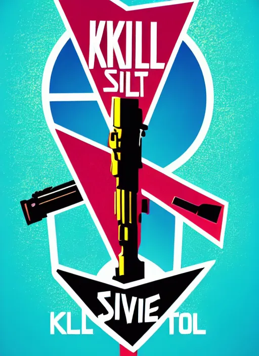 Image similar to kill to survive, shoot to kill logo. pop art, no duplicate image, glowing lights, highly detailed, digital painting, artstation, concept art, smooth, sharp focus, illustration, art by richard hamilton and mimmo rottela