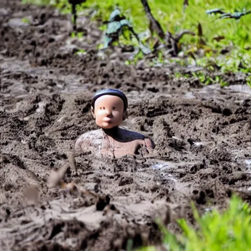 Image similar to a dummy, stuck in mud