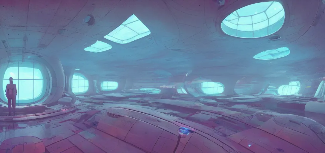 Prompt: interior of a futuristic abandoned underwater laboratory, sci - fi, digital art by beeple, simon stalenhag and paul chadeisson