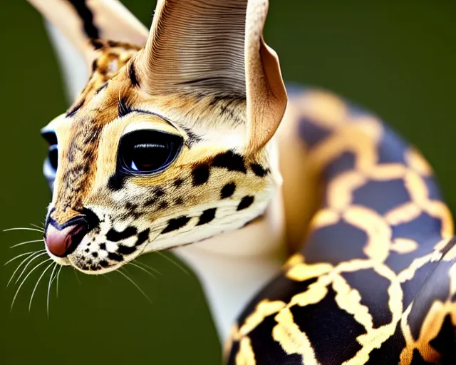 Prompt: an award winning photo of a serval - headed ball python, environmental portrait photography, national geographic, 4 k, sharp focus