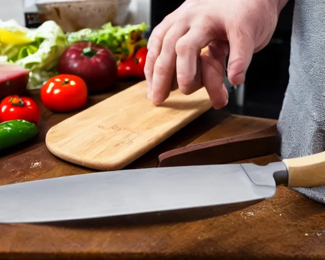 Image similar to 9 0 degrees fov, first person point of view of me chopping vegetables on a chopping board