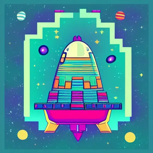 Image similar to 2 d space ship in the style of kurzgesagt