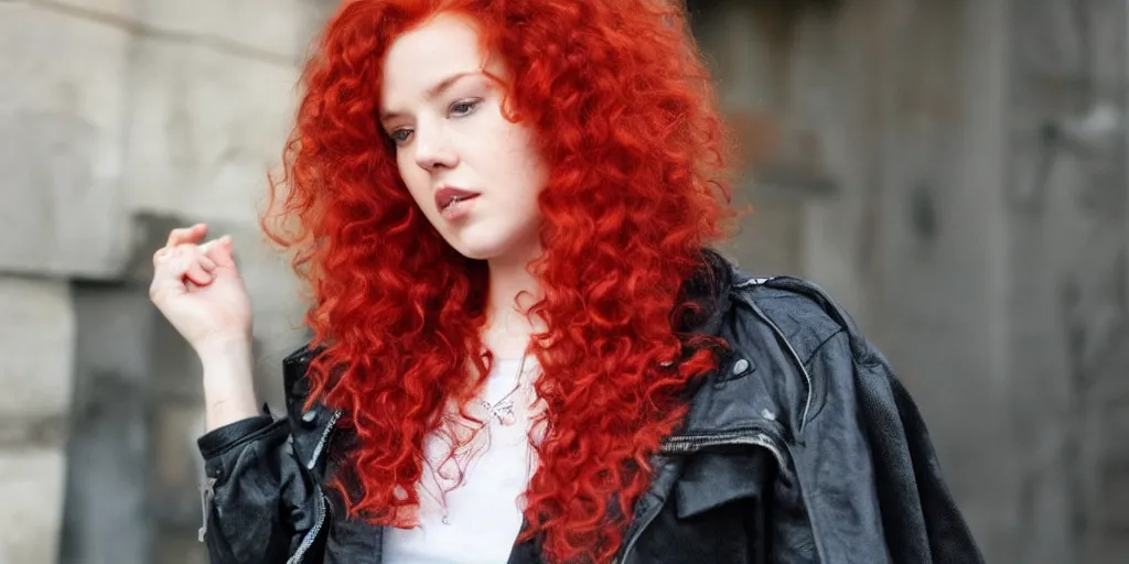 Prompt: man, red hair, black jacket, curly hair, fullbody, Caucasian, short hair,