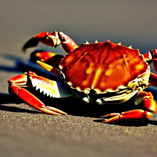 Prompt: crab holding a knife!!! in its claw nature photography, golden hour