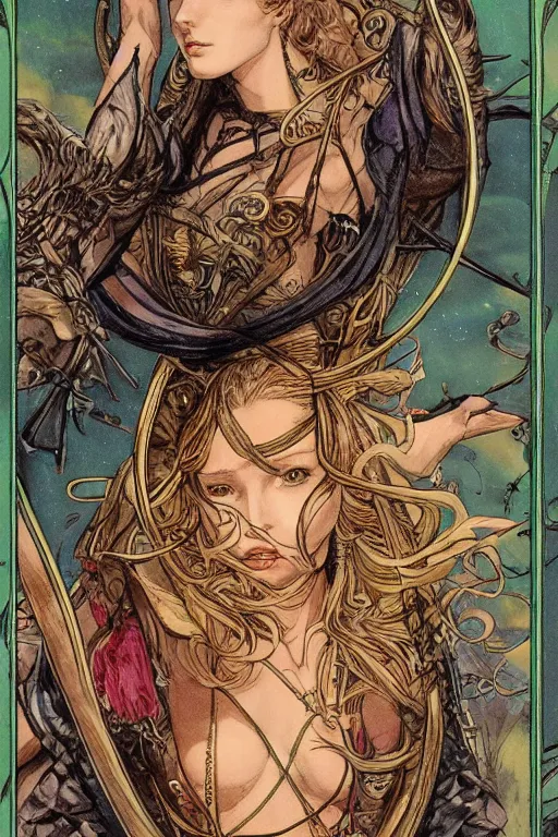 Image similar to Rider-Waite Tarot card: The Lady and the Otter, illustrated by Ayami Kojima, artstation, concept art, 4k