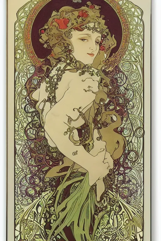Image similar to lots of bugs and jewels by alphonse mucha. Art Nouveau