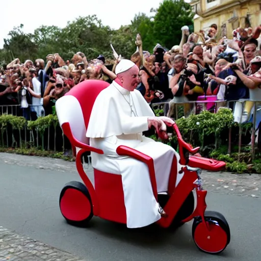 Image similar to the pope riding a childs tricycle