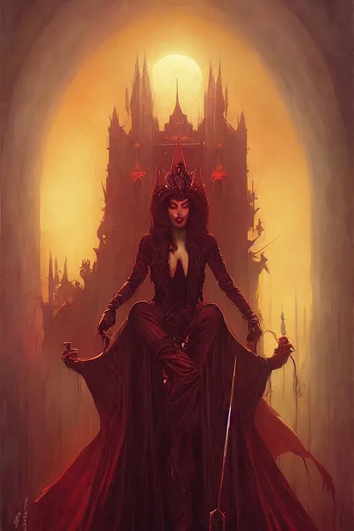 Image similar to queen vampire by anna podedworna, greg rutkowski, gaston bussiere, simon bisley