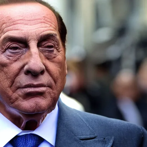 Prompt: Silvio Berlusconi with a blue NY hat and 16 cigarettes in his eyes, photo, paparazzi, hd, high quality