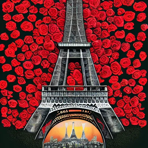 Prompt: Eiffel tower made of roses, artstation