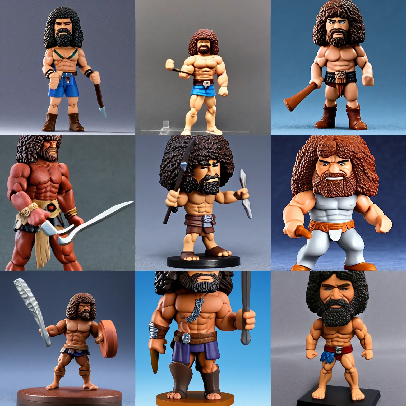 Prompt: Bob Ross as Conan the barbarian mini figure, extra muscles, high detail photograph, 35mm