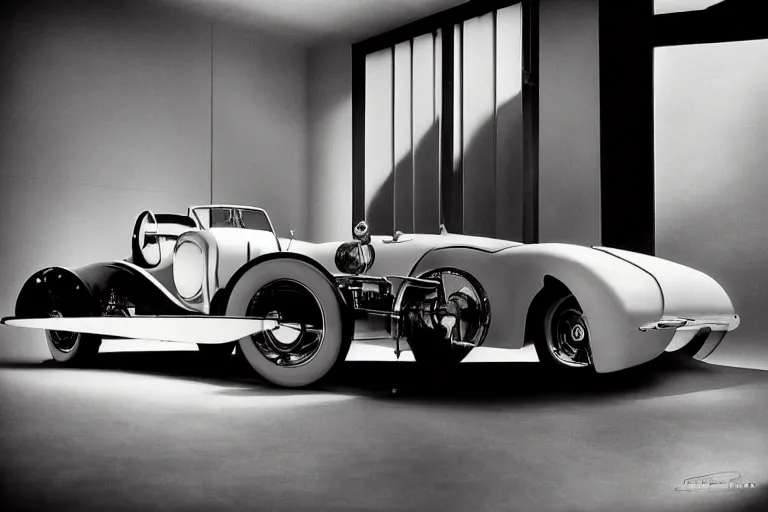 Image similar to single 2030 duesenberg model sj concept, inside of a minimalist Tokyo garage, ektachrome photograph, volumetric lighting, f8 aperture, cinematic Eastman 5384 film